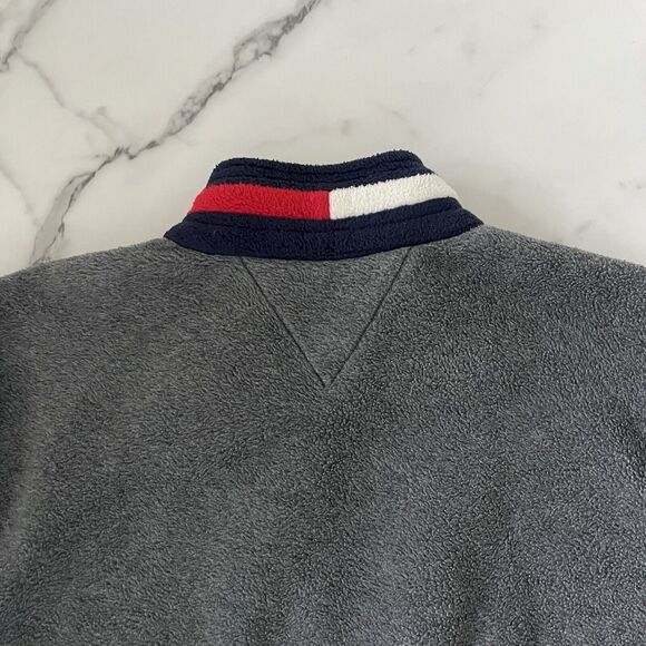 Tommy Hilfiger Vtg Fleece Jacket Flag Spell Out Sweater Y2K Grunge Pullover Sz M - Picture 7 of 10